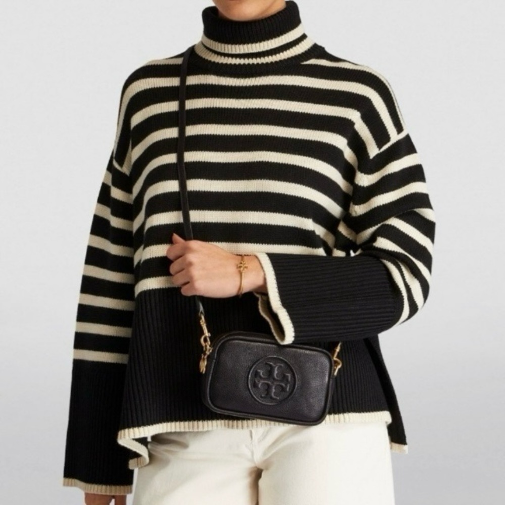 Authentic Tory Burch Perry Bombe Mini Crossbody Camera Bag Leather Purse Black - Picture 4 of 16